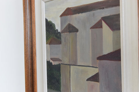 Vintage Original Framed Oil Painting of Houses