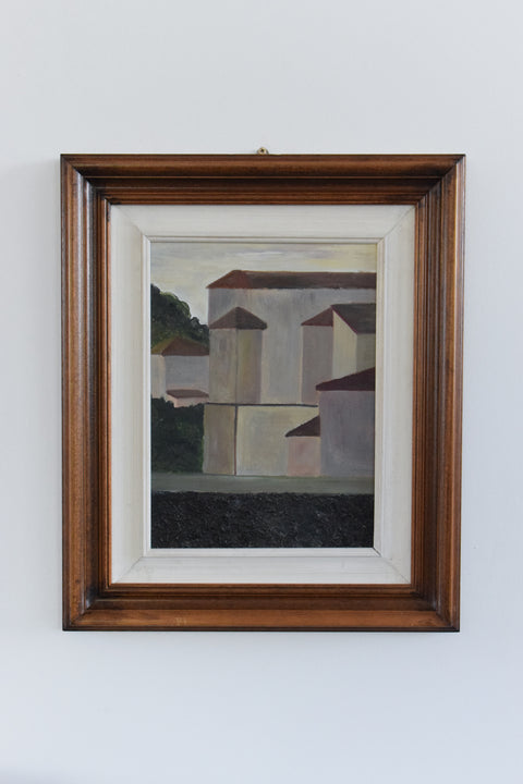 Vintage Original Framed Oil Painting of Houses