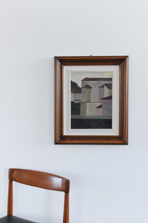 Vintage Original Framed Oil Painting of Houses