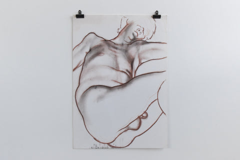 Vintage Minimal Original Pastel Male Nude Life Drawing by Artist Robert Arthur Bramwell