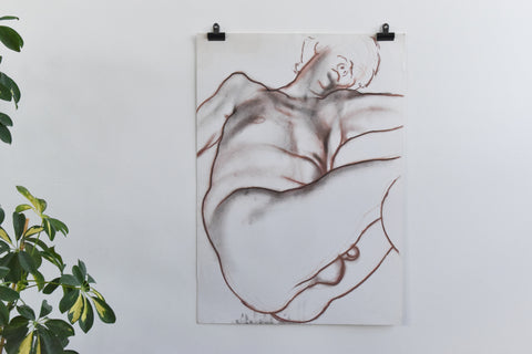 Vintage Minimal Original Pastel Male Nude Life Drawing by Artist Robert Arthur Bramwell