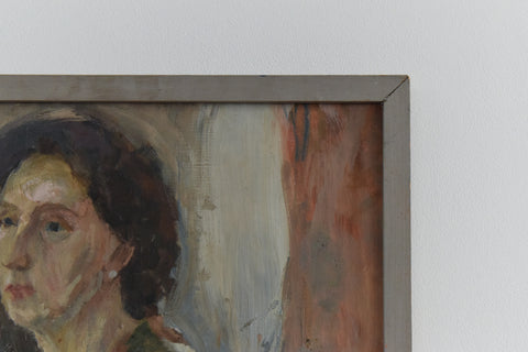 Vintage Original Oil on Board Framed Portrait Painting of a Seated Female