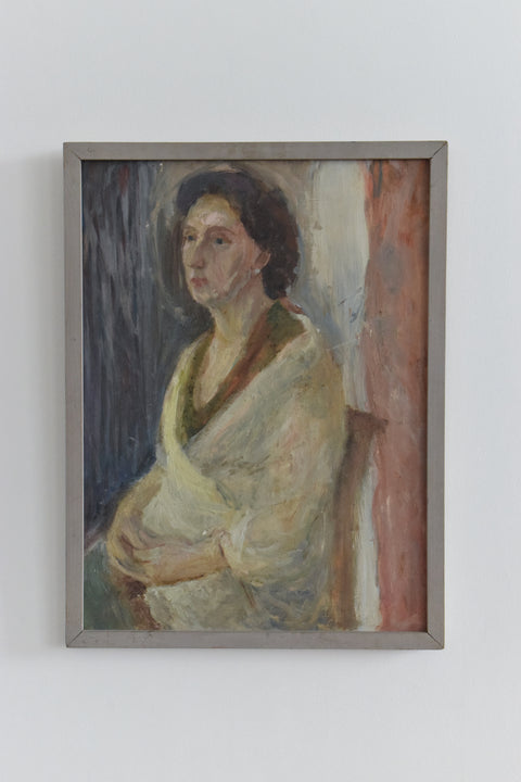 Vintage Original Oil on Board Framed Portrait Painting of a Seated Female