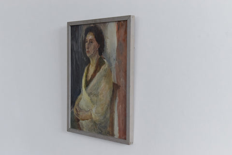 Vintage Original Oil on Board Framed Portrait Painting of a Seated Female