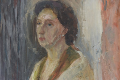 Vintage Original Oil on Board Framed Portrait Painting of a Seated Female