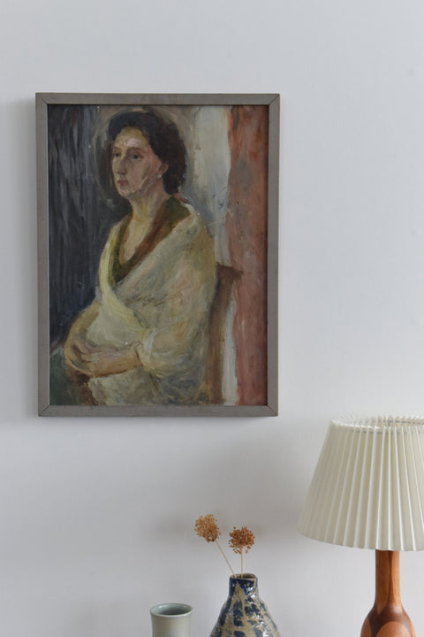 Vintage Original Oil on Board Framed Portrait Painting of a Seated Female
