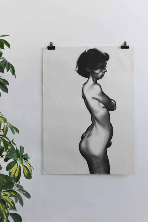 Vintage Original Pastel Female Nude Life Drawing by Artist Robert Arthur Bramwell