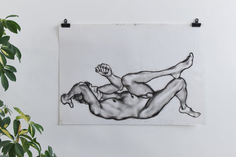 Vintage Original Pastel Landscape Male Nude Life Drawing by Artist Robert Arthur Bramwell