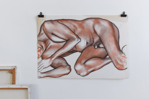 Vintage Original Pastel Male Nude Life Drawing by Artist Robert Arthur Bramwell