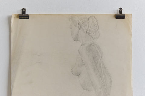 Vintage Original Seated Nude Female Pencil Drawing by Artist Robert Arthur Bramwell