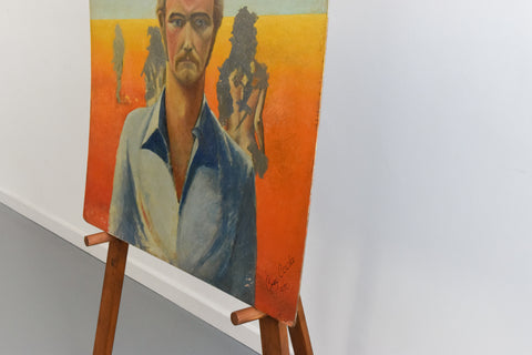 Vintage Original Self Portrait Painting by Artist Greg Cooke Dated 1970