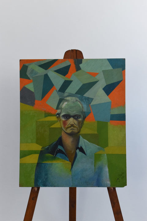 Vintage Original Self Portrait Painting by Artist Greg Cooke Dated 1970