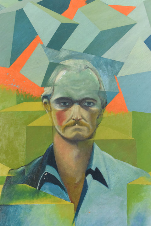 Vintage Original Self Portrait Painting by Artist Greg Cooke Dated 1970