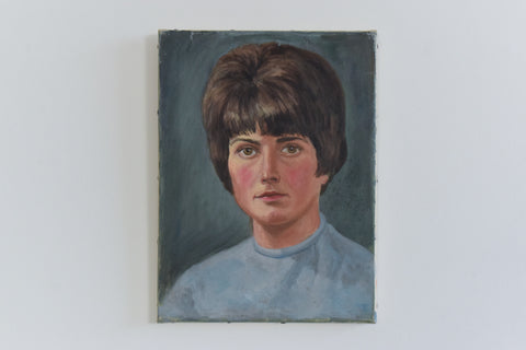 Vintage Original Small 1960s Oil on Canvas Female Portrait Painting