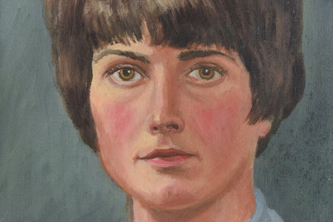 Vintage Original Small 1960s Oil on Canvas Female Portrait Painting