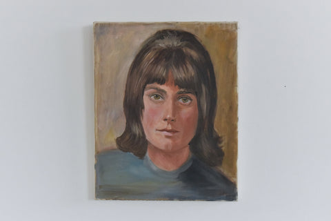 Vintage Original Small 1960s Oil on Canvas Female Portrait Painting