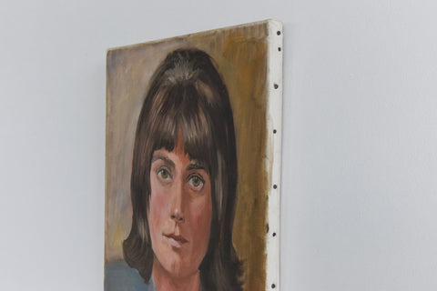 Vintage Original Small 1960s Oil on Canvas Female Portrait Painting