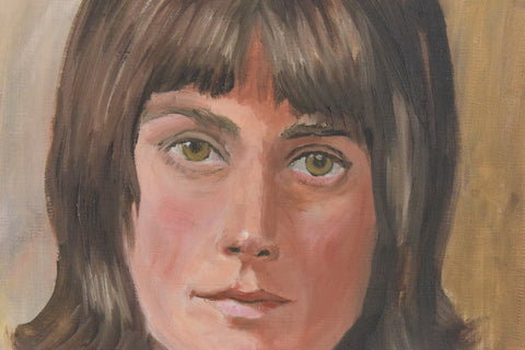 Vintage Original Small 1960s Oil on Canvas Female Portrait Painting