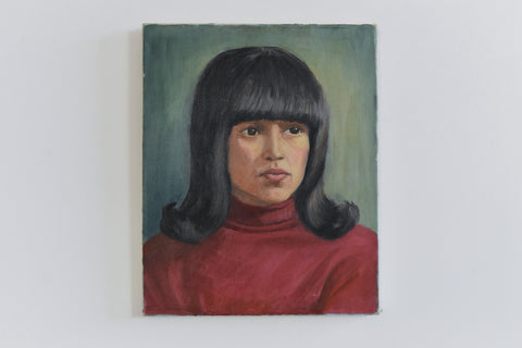 Vintage Original Small 1960s Oil on Canvas Female Portrait Painting