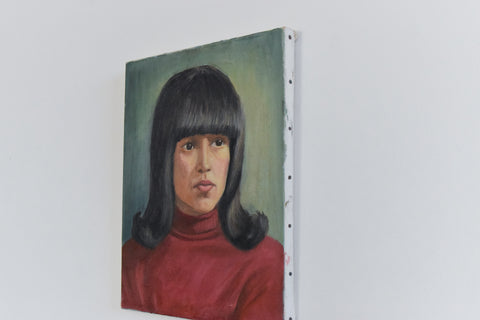 Vintage Original Small 1960s Oil on Canvas Female Portrait Painting
