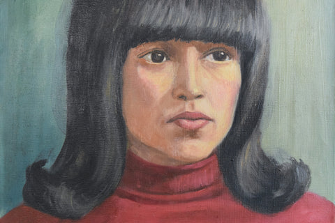 Vintage Original Small 1960s Oil on Canvas Female Portrait Painting