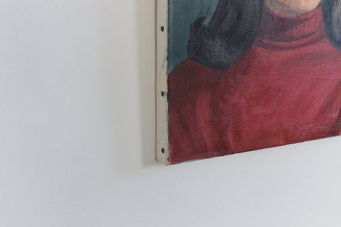Vintage Original Small 1960s Oil on Canvas Female Portrait Painting