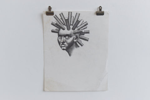 Vintage Small Original Figurative Portrait Pencil Drawing by Artist Robert Arthur Bramwell