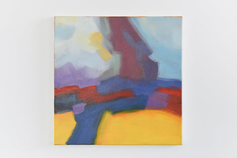 Vintage Original Small Square Abstract Acrylic on Canvas Painting by Jim Ridout