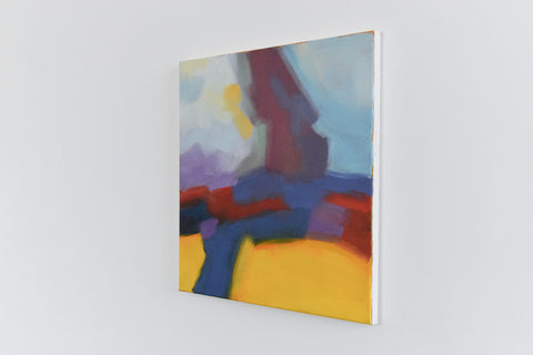 Vintage Original Small Square Abstract Acrylic on Canvas Painting by Jim Ridout