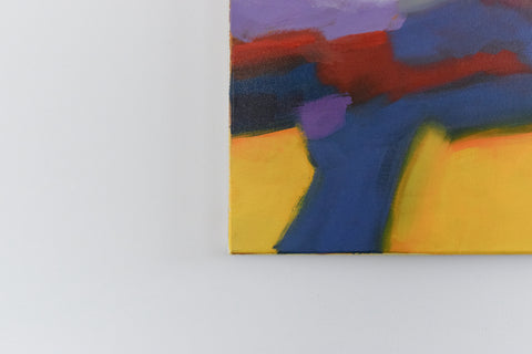 Vintage Original Small Square Abstract Acrylic on Canvas Painting by Jim Ridout