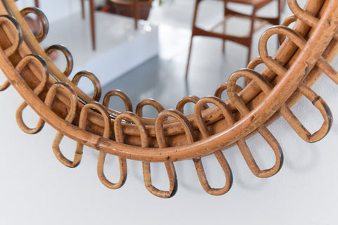 Vintage Oval Bamboo Franco Albini Style Mirror