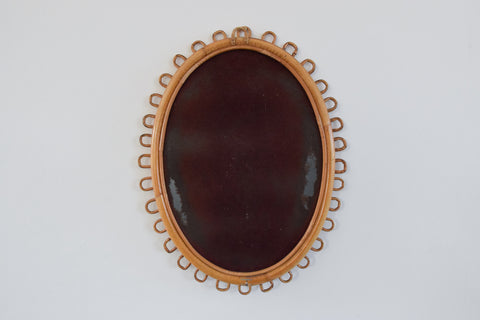 Vintage Oval Bamboo Franco Albini Style Mirror