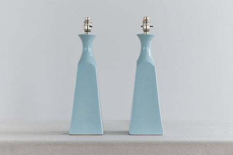 Vintage Pair Blue Ceramic Lamp Bases
