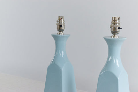 Vintage Pair Blue Ceramic Lamp Bases