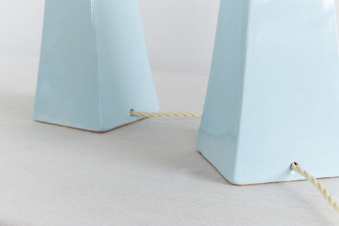 Vintage Pair Blue Ceramic Lamp Bases