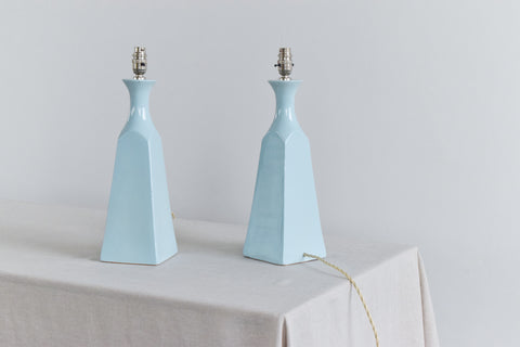 Vintage Pair Blue Ceramic Lamp Bases