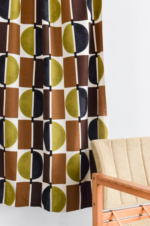 Vintage Pair of 1950s Geometric Screen Printed Curtains 'Diablo' by Tootal