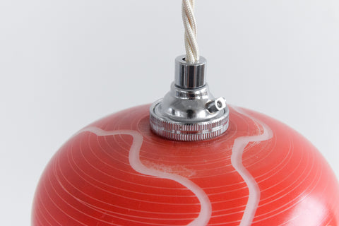 Vintage Pair of 1950s Red Patterned Glass Pendant Light Shades