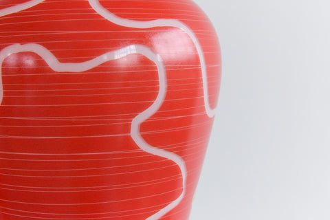 Vintage Pair of 1950s Red Patterned Glass Pendant Light Shades