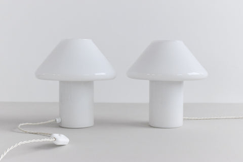 Vintage Pair of Small White Glass Mushroom Lamps by Hala Zeist for Habitat