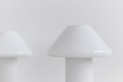 Vintage Pair of Small White Glass Mushroom Lamps by Hala Zeist for Habitat