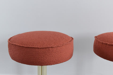 Vintage Pair of 1980s Tubular Metal Stools with Orange Boucle Fabric