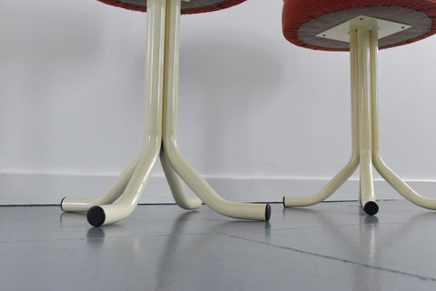 Vintage Pair of 1980s Tubular Metal Stools with Orange Boucle Fabric