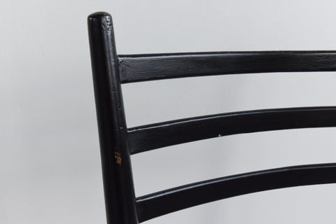 Vintage Pair of Gio Ponti Style Italian Ebonized Ladder Back Rush Dining Chairs