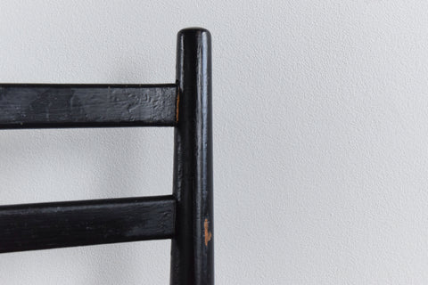 Vintage Pair of Gio Ponti Style Italian Ebonized Ladder Back Rush Dining Chairs