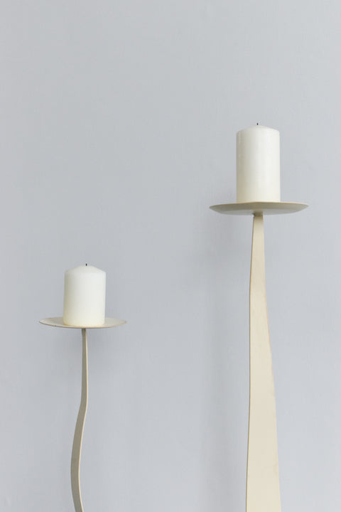 Vintage Pair of Metal Ribbon Floor Standing Candle Holders / Candelabras