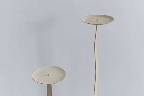 Vintage Pair of Metal Ribbon Floor Standing Candle Holders / Candelabras