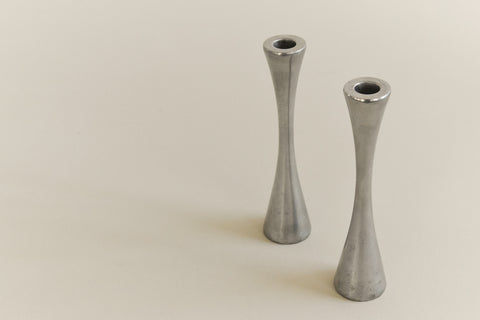 Vintage Pair of Mid Century Modern Chrome Candleholders