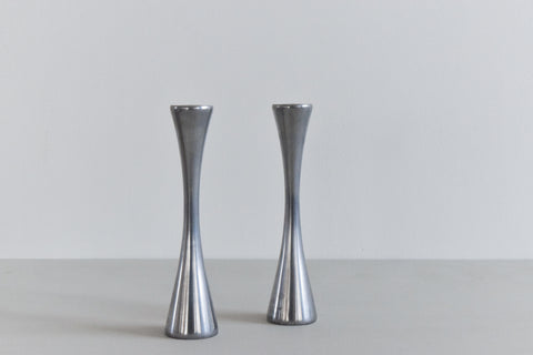 Vintage Pair of Mid Century Modern Chrome Candleholders