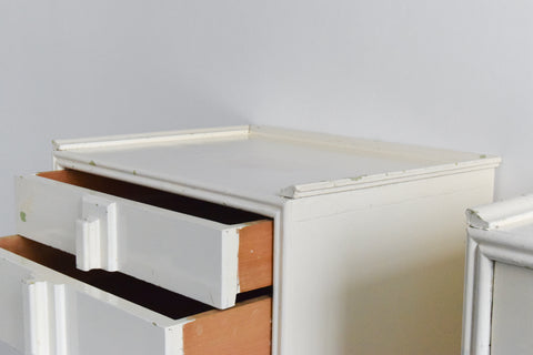 Vintage Pair of Painted White Wooden Bedside Tables